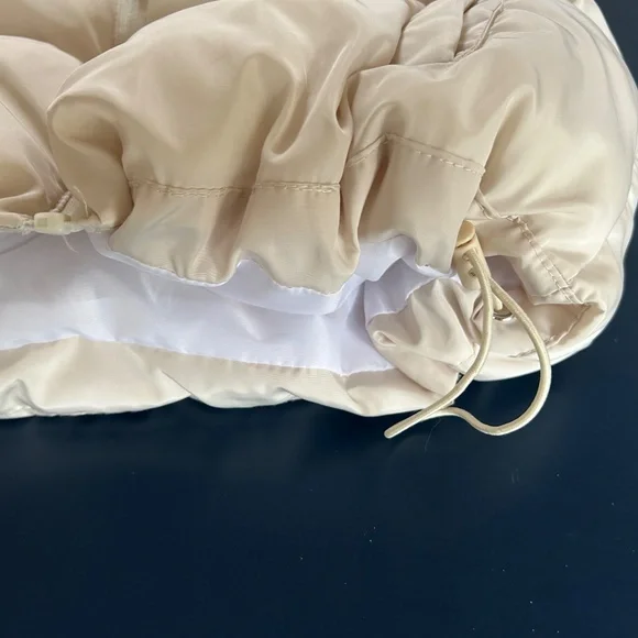 Cream Color Fashion Cropped Short Puffer Vest Gilet Standing Collar Zip Pockets - Picture 11 of 13